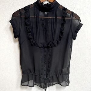 BB Dakota Black Victorian Back Buttoned Ruffled Peplum Blouse